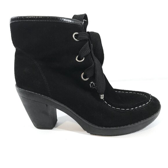 Black Lace Up Ankle Boots Women 8.5 Suede Chunky Heel, R2 by Report - Picture 6 of 9